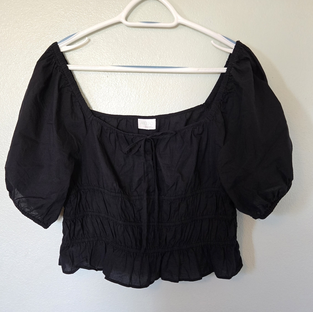 Abound | Black Cotton Puff Sleeve Cropped Top Size Large - Picture 2 of 8
